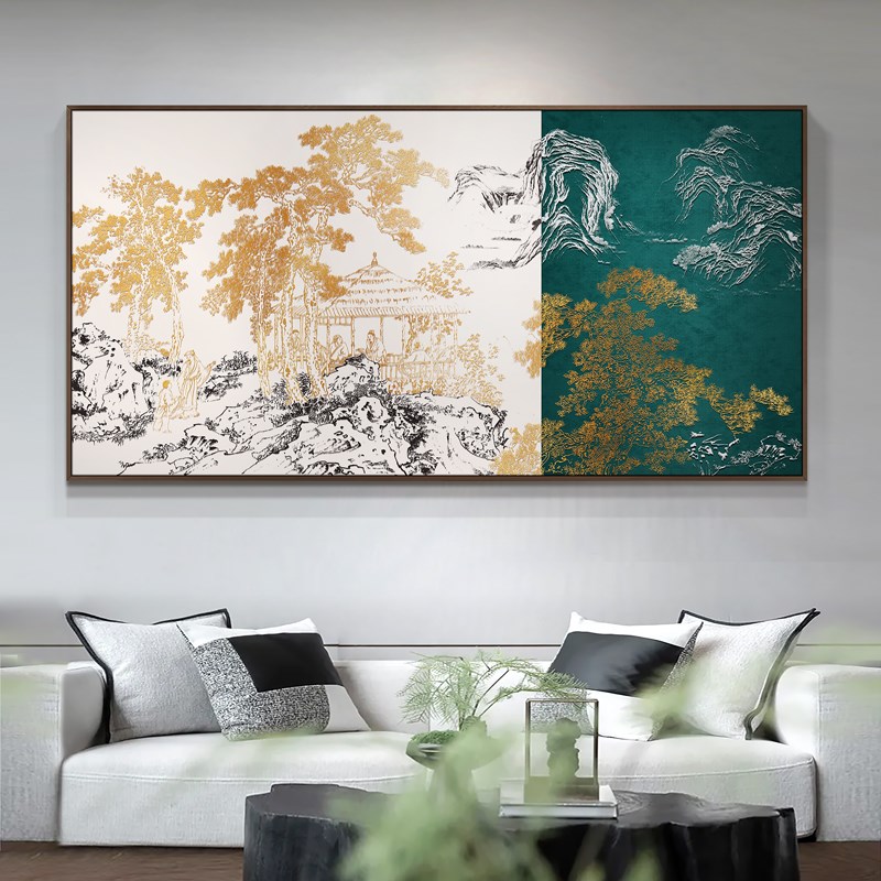 新中式别墅酒店餐厅浮雕立体装饰画大气客厅大尺寸背景墙挂画图片