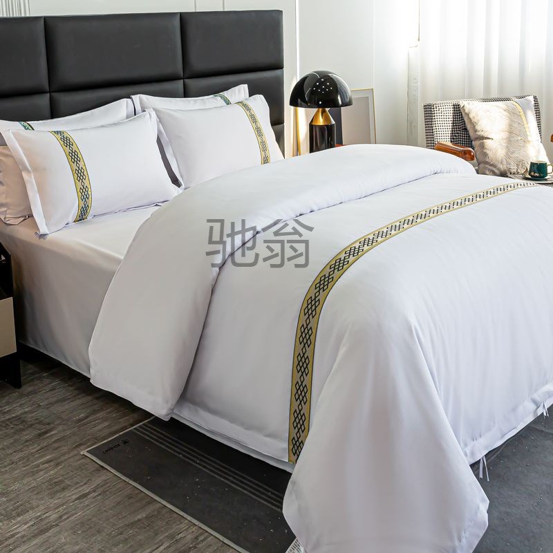 6Iv宾馆酒店床上用品四件套民宿房三件套加厚纯白色床单被套旅馆