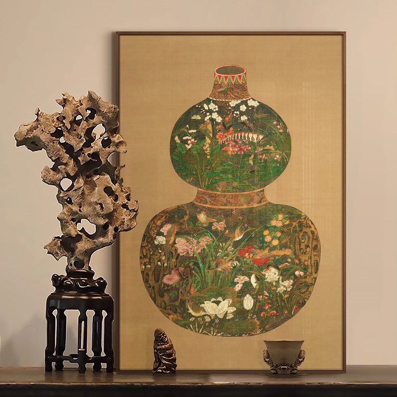 新中式入户玄关画葫芦客厅背景墙面装饰画别墅走廊过道福禄图挂画图片