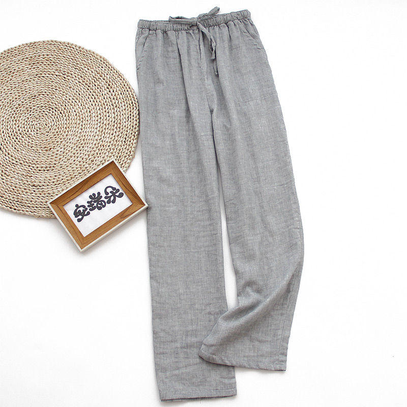 纯棉男春夏双层纱布睡裤女士全棉长裤日系格情侣家居裤加大码