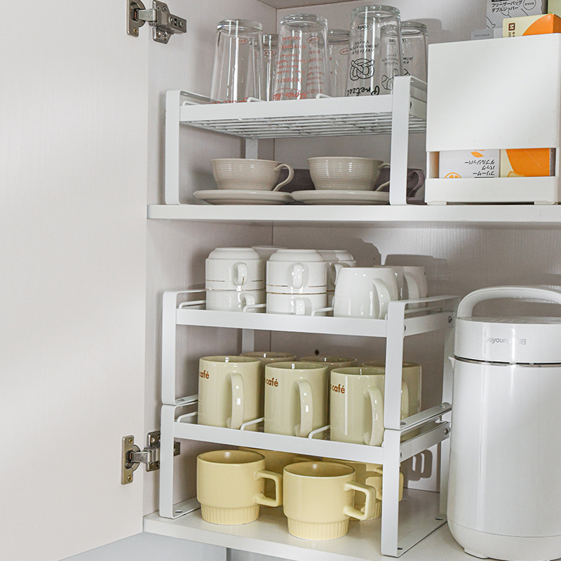 橱柜杯子收纳分层置物架桌面家用可叠加放水杯玻璃茶杯咖啡杯架子