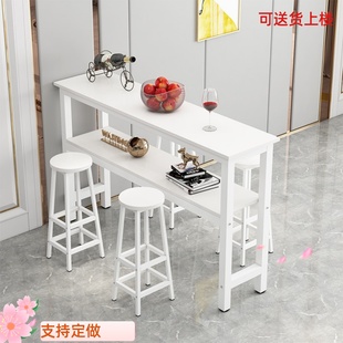 简易长条桌白色窄桌简约s双层吧台家用靠墙餐桌高脚桌奶茶店桌