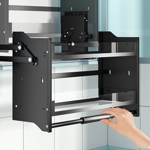 吊柜升降b拉篮厨房调味下拉式 多功能调料 收纳零食整体橱柜开门式