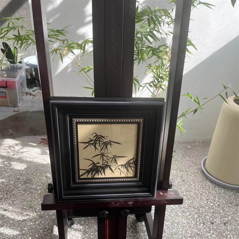 新中式客厅装饰画 画法式混搭墨竹国风壁画 画玄关书房黑色方形小图片