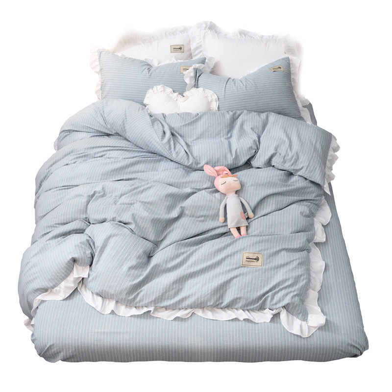 网红纯色水洗棉1.8四件套公主风精梳棉少女心床单被套ins风床品