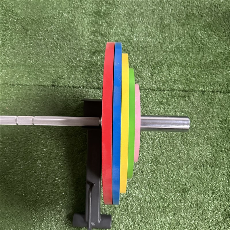 新款彩色手抓杠铃片大公斤硬拉深蹲健身房奥杆大孔力量举薄纯钢片