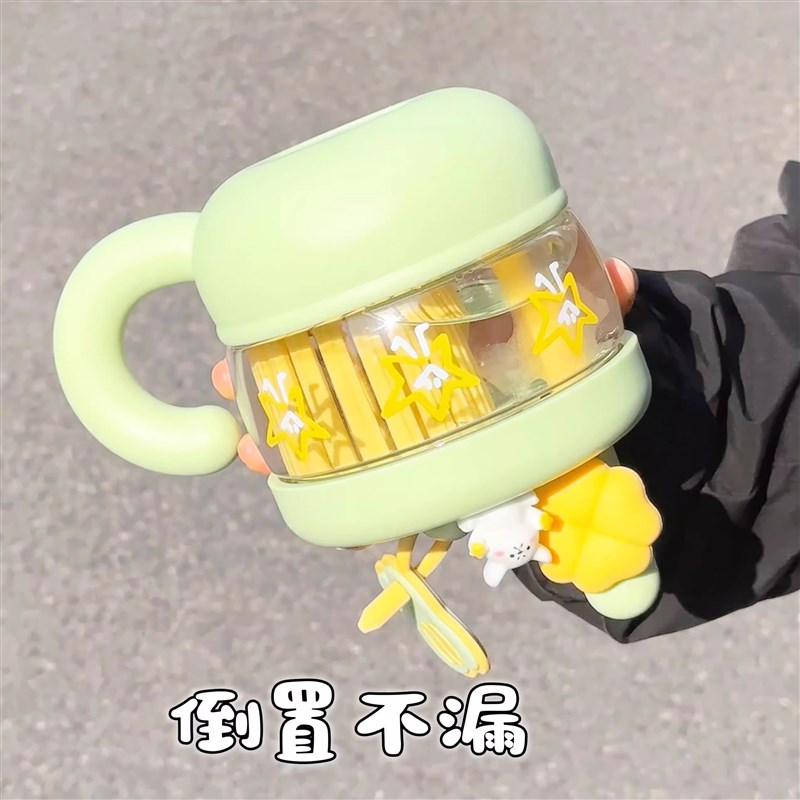 高颜值可爱水杯女生2025新款学生双饮杯子大容量办公室带茶隔水壶