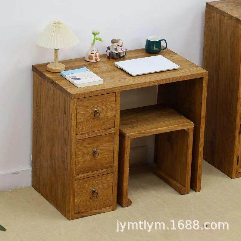 老榆木书桌小户型带储物桌子实木儿童写字台收纳桌新款L型桌子