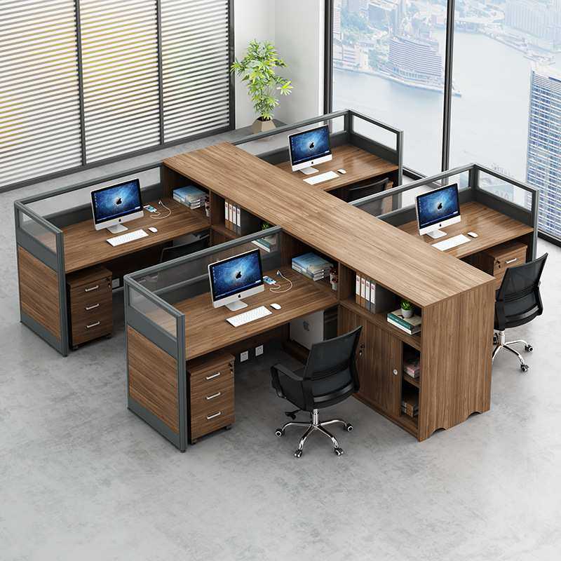 职员办公桌简约现代屏风员工位办公室4人位卡座I型财务电脑桌带柜