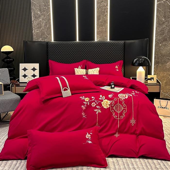 新款高端刺绣四件套水洗棉磨毛亲肤磨毛床上用品四件套床单被套批