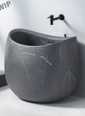 蛋型灰色岩板纹陶瓷拖把池户外庭院拖布池家用阳台卫生间墩布l3y