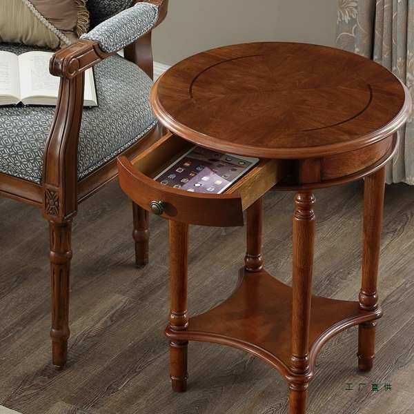 角几美式小圆桌实木沙发边几圆形小茶几花架欧式休闲桌电话架边桌