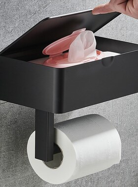 不锈钢免打孔f厕纸架卫生间纸盒抽纸盒卷纸架枪灰色翻盖纸巾架厕
