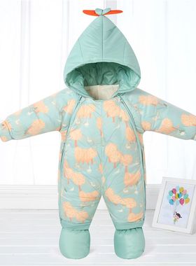 新生婴儿冬季羽绒服连体衣加厚外出服棉衣套装宝宝包脚保暖抱衣哈