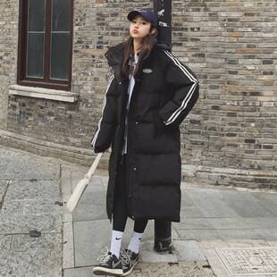 黑色羽绒棉服女冬季2024年新款韩系宽松加M厚学生中长款面包服棉