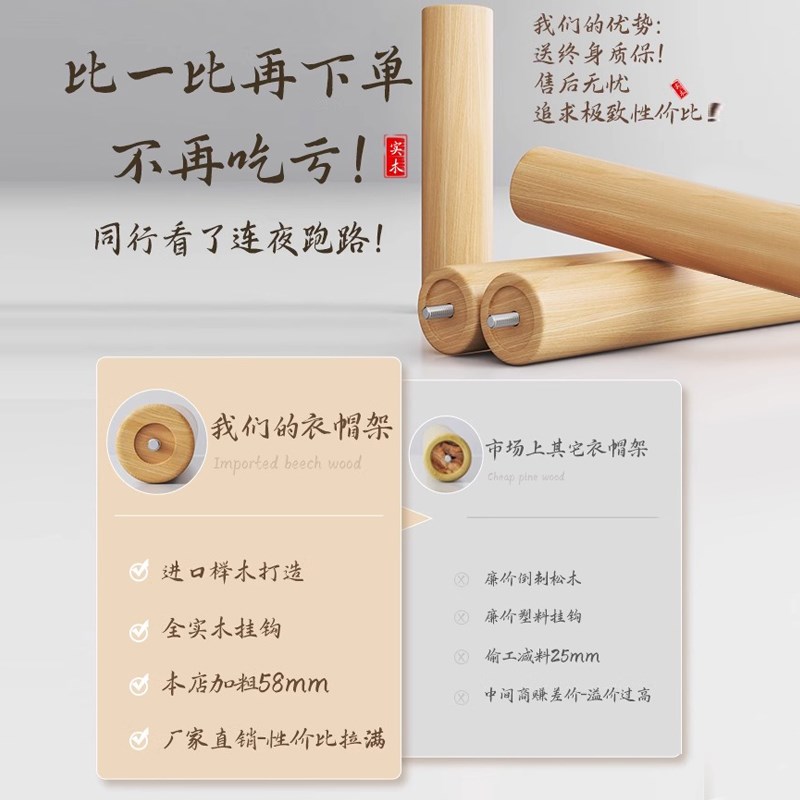 简易实木衣架落地衣帽架卧室家用立式挂衣架子结实室内客厅挂包架