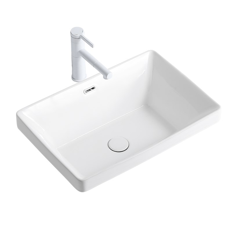 陶瓷加深平底台中盆半嵌入式家用洗手盆卫生间洗脸盆大容量台上盆