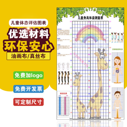 儿童身高体态评估表站姿体测网格壁画背景墙纸中小幼儿体测评估图