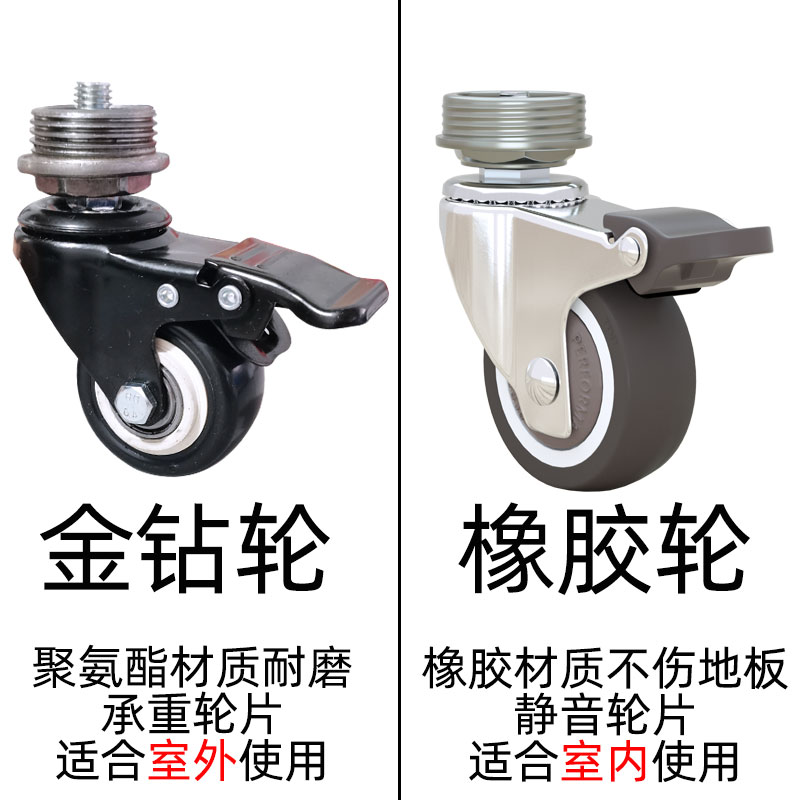 万向轮脚轮水管轮子螺纹接头滑轮聚氨酯滚轮6分管衣架滚轮2寸静音