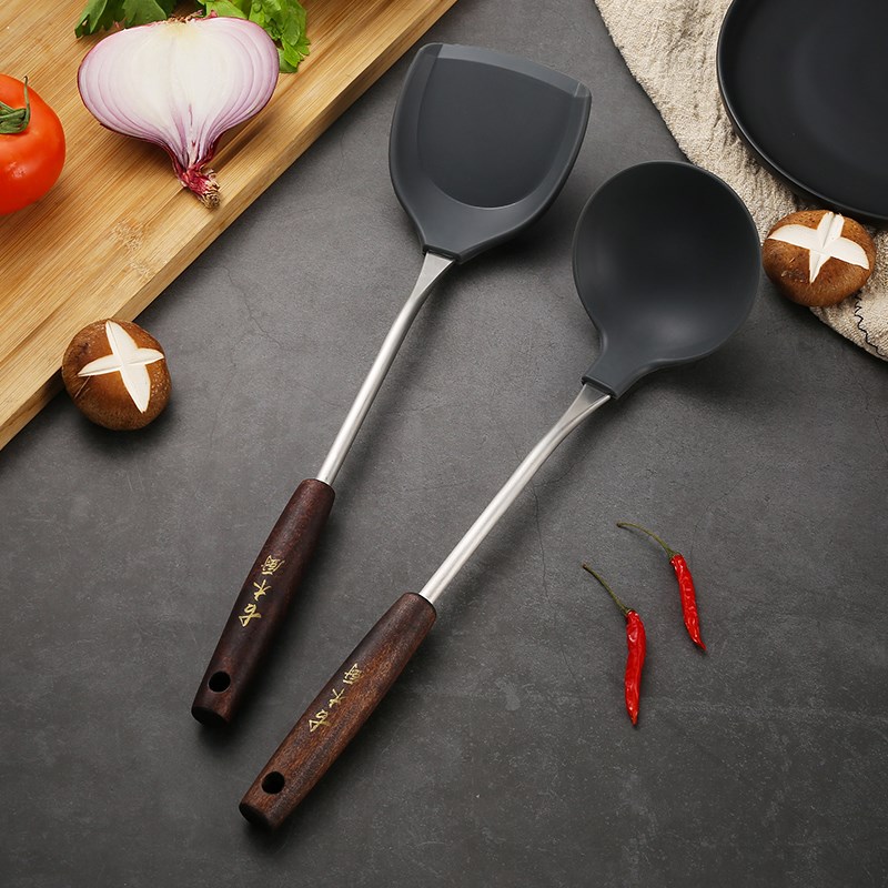 新款不粘锅专用铲硅胶铲锅铲炒勺炒菜木柄防烫铲子耐高温家用厨具