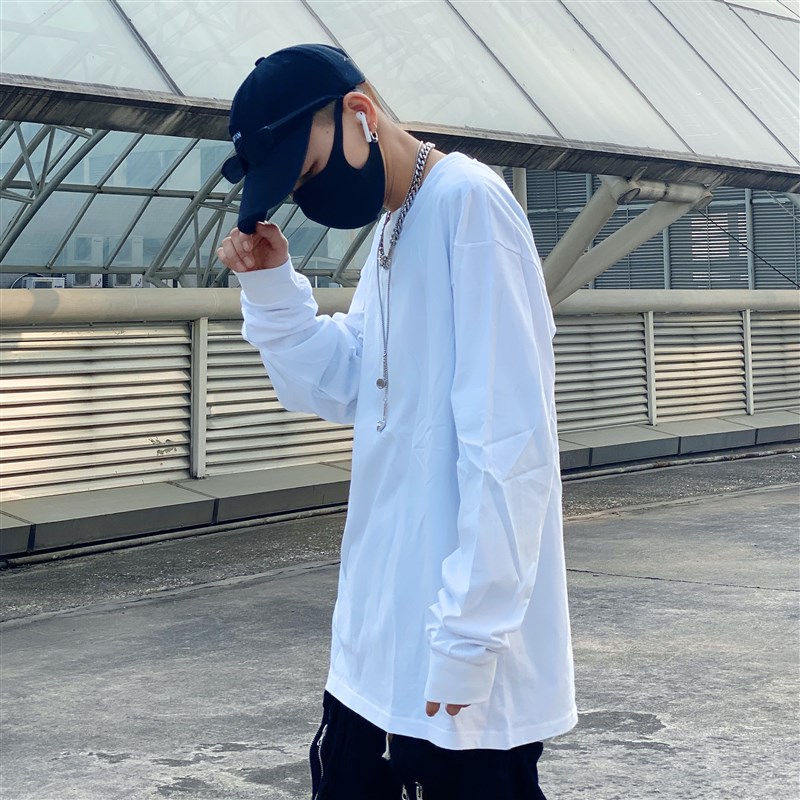 基础款纯色白色加长打底衫长袖T恤百搭圆领宽松男女可定制DIY