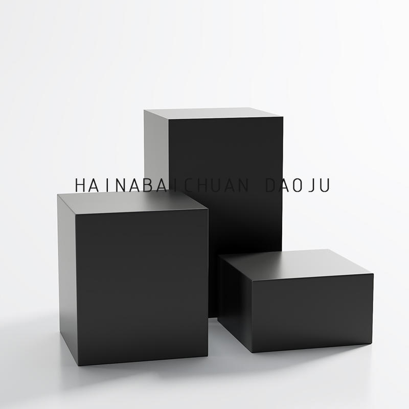 哑光黑底座增高展示台服装店模特地台流水台展示架方形几何体摄影