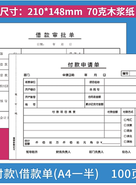 10本装A5付款申请单A4一半付款申F请单付款单支款单用款支出单财