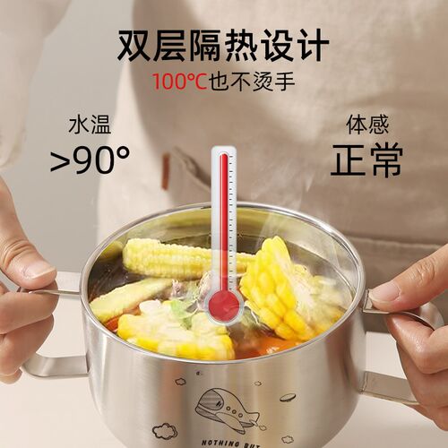 316不锈钢碗宝宝辅食碗婴儿用双层防摔防烫带把手带盖儿童吃饭碗
