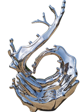 不锈钢镜面水浪花雕塑定制大型房地产水池金属水滴水波纹装饰摆件