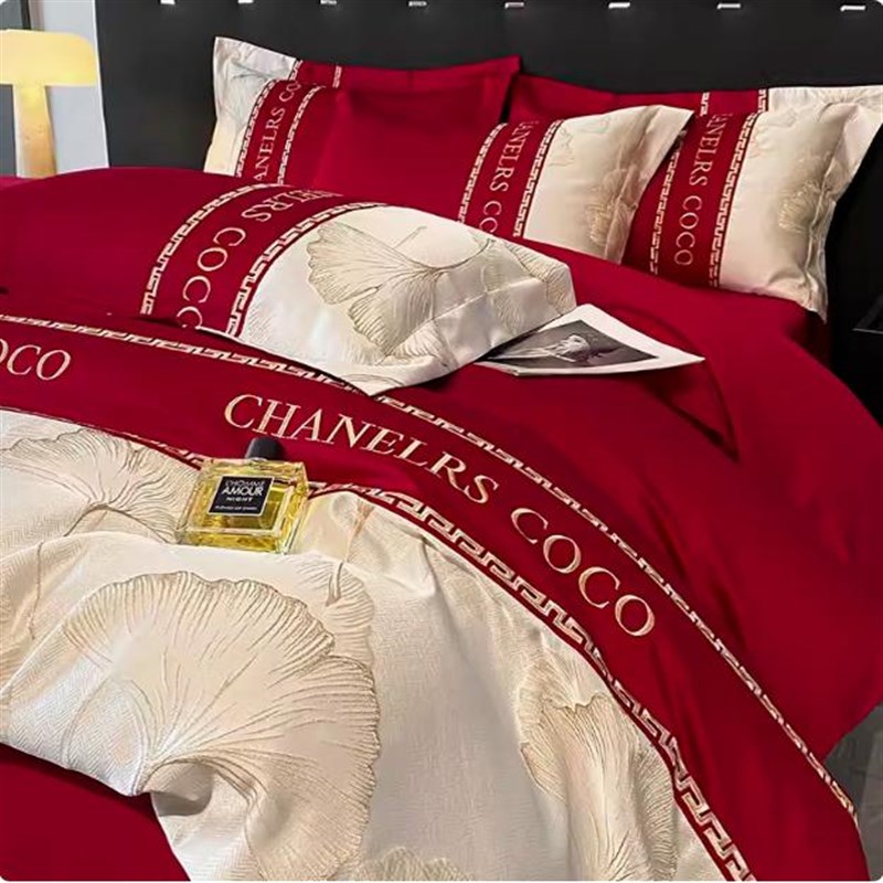 高档中式婚庆四件套大红色床单被套纯棉结婚床上用品婚房陪嫁喜被