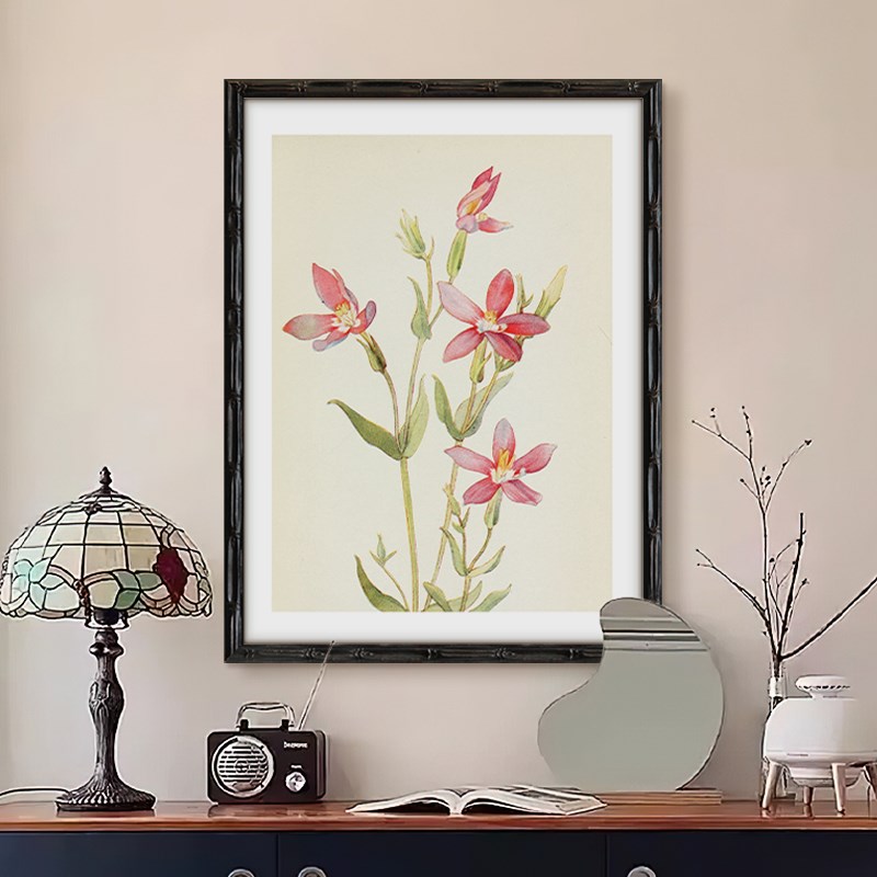 法式现代花卉餐厅装饰画高级感竹节实木框新中式简约客厅卧室挂画图片