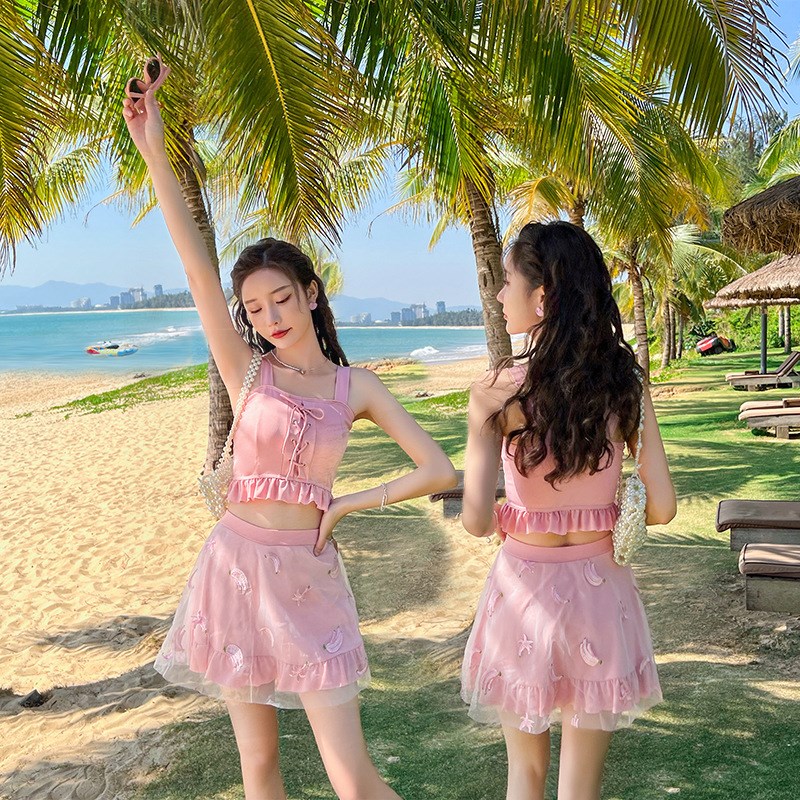 2025新款爆款超仙高档泳衣女分体式学生保守遮肚显瘦可爱日系温泉