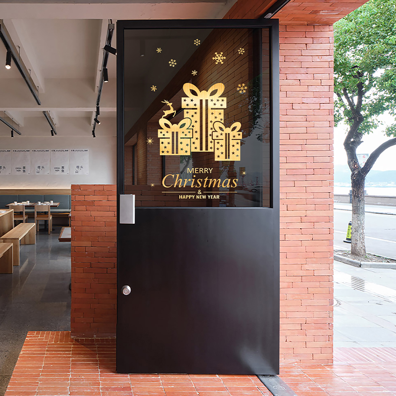 耶诞节静电贴场景布置鎏金耶诞玻璃贴纸装饰贴画窗贴门贴墙面氛围