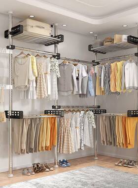 顶天架立地晾衣落地卧室内架家用衣伸顶天立地缩晾衣杆衣帽架凉晒