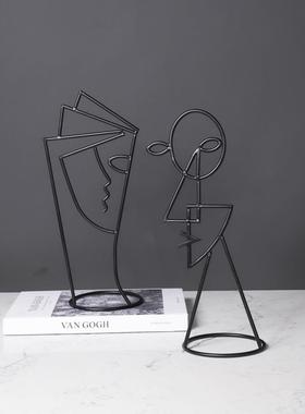 约欧抽象铁艺几北何桌面摆简件楼YIG部家居室内客厅玄关软装售饰