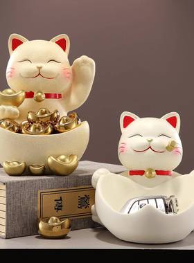 新款招财B7474760猫户玄入关钥匙收纳摆件客厅鞋柜装饰前品糖果盘