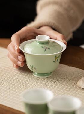 观岚青手秘绘二才盖碗单个瓷JNT-CH00手抓泡碗带盖家用陶功夫茶茶