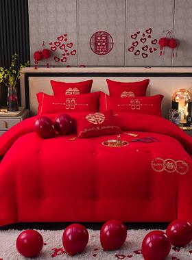新婚庆喜被结婚嫁加妆陪嫁被被子春秋豆冬被芯厚WZ100873棉被大被