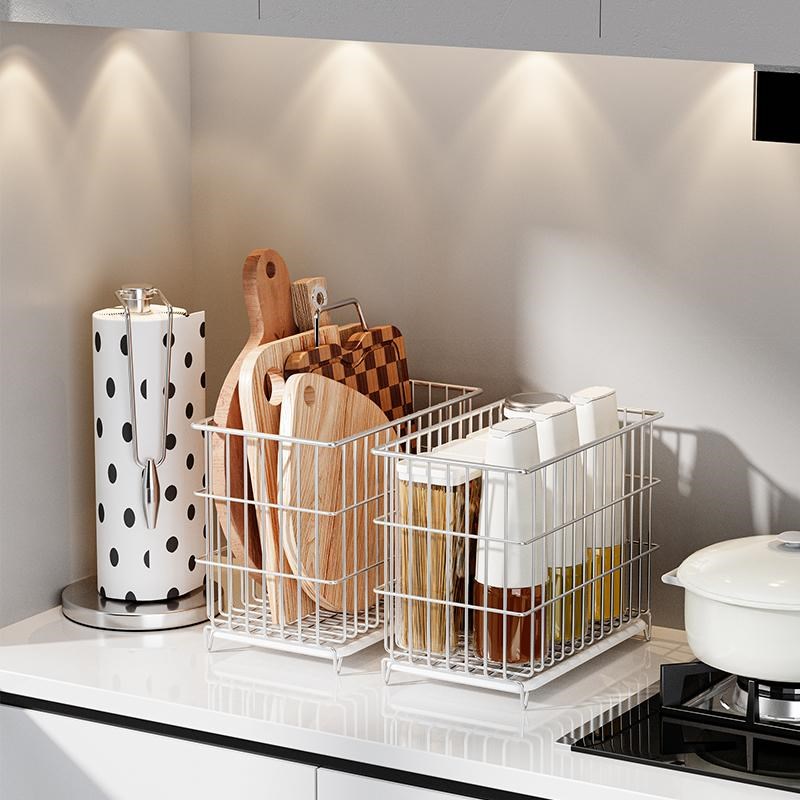 304不锈钢收纳筐厨房储物篮砧板沥水收纳篮台面厨柜W内杂物置物筐
