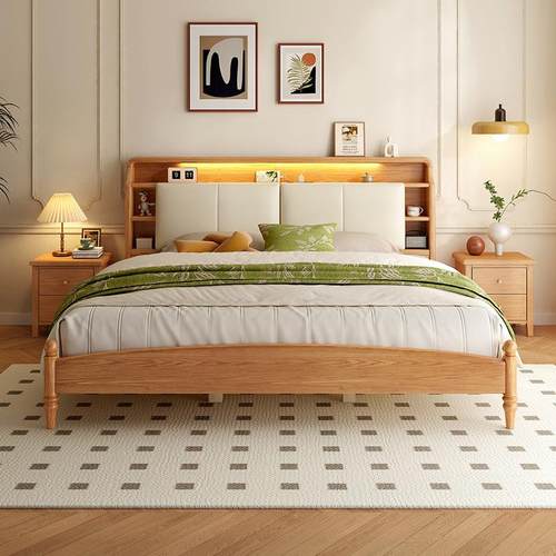 实木月子床双人床M2C6床大小户型1床.架5米1.8米卧室全木纯实木灯