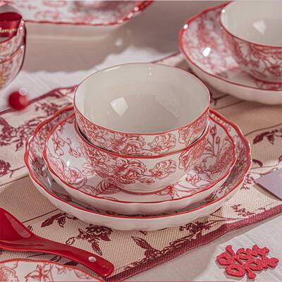 陪嫁结婚筷套装闺Z1204礼物碗碟红色迁喜庆入蜜乔宅碗餐具釉碗下