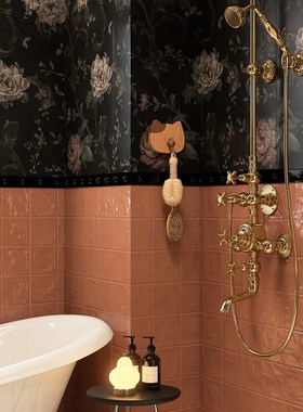 Van Inn法式复n古风格浴室釉面砖红色浴室砖深色牡丹墙砖厨房砖地