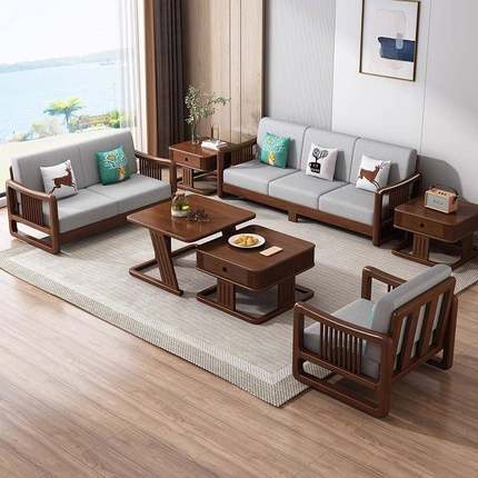 北艺欧合简约现代实木沙发布组小户贵妃转角沙型发三人IMG位客厅