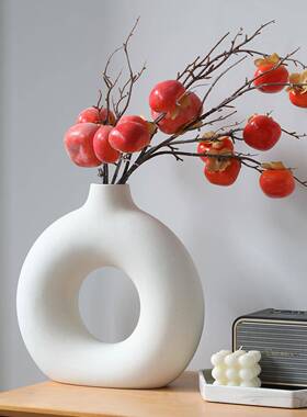 白色甜甜圈超大号乔花HJ12瓶摆客高厅插花高级感轻奢陶瓷迁件礼物