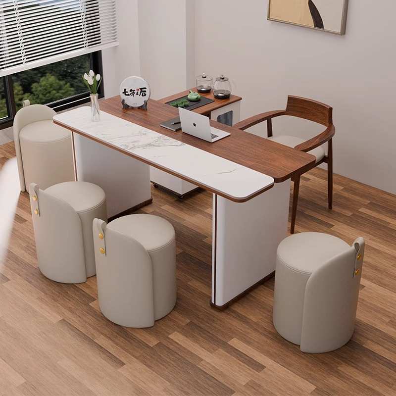 中古风轻奢茶桌实木岩板茶台茶盘一体家用小型新中式高级简约茶桌