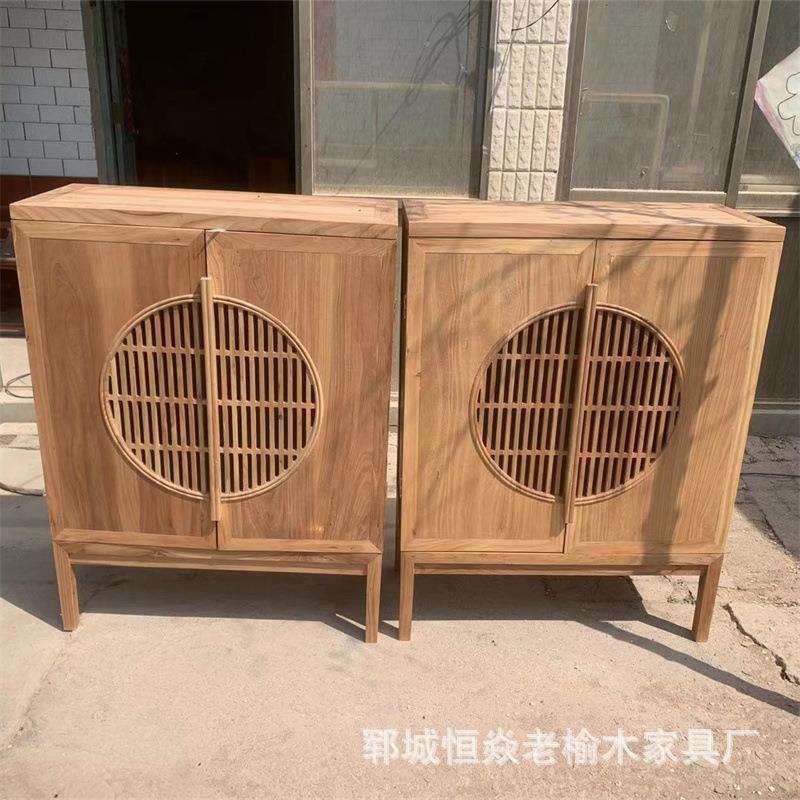 老榆木新中式免漆玄关柜现代禅意门厅柜实木餐边柜简约储物茶水柜