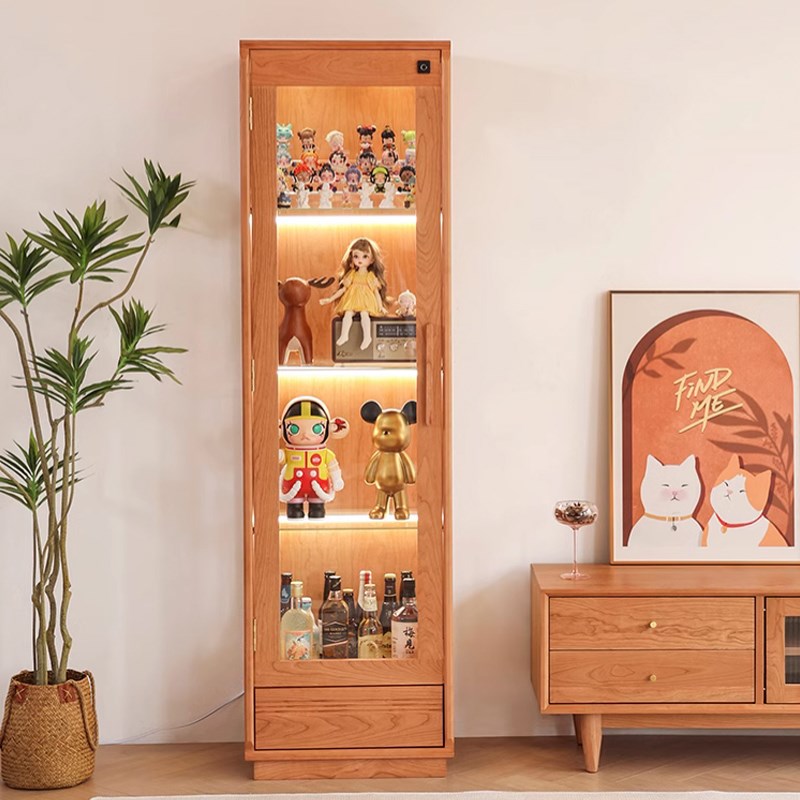 实木展示柜带灯模型玻璃陈列柜多功能防尘柜收纳储物柜酒柜