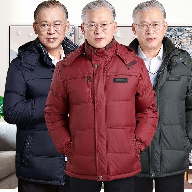 品质中年男士大红色棉服老人老年人男士爸爸酒红色棉袄男棉衣