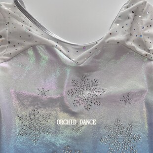 儿童专业体操连衣裤蓝色拼接长袖舞蹈服团体比赛紧身衣女孩练习服