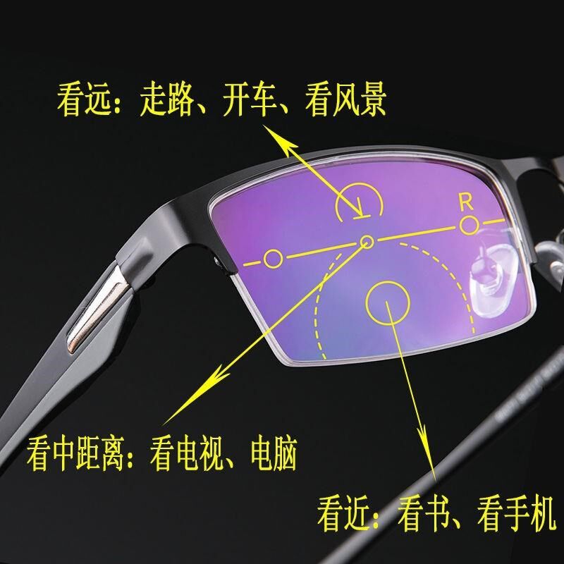 清远近两用渐进多焦点老花镜男变色远中近三用看远看近老花眼睛